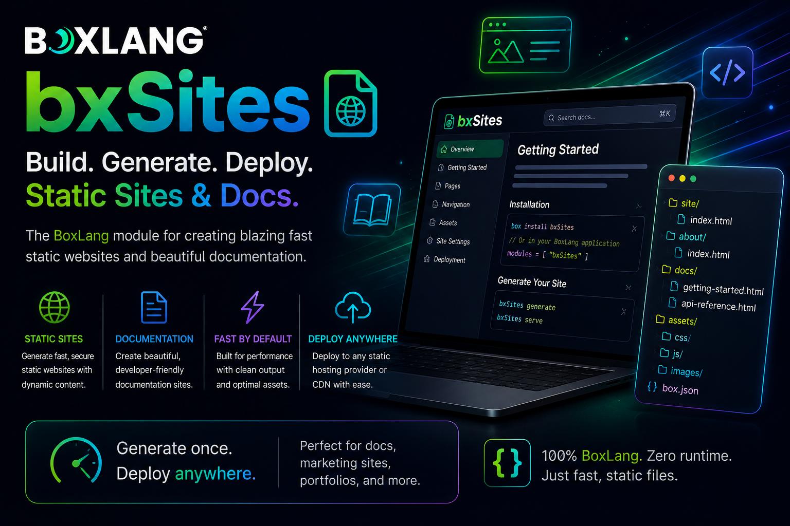 BX Sites - Write. Build. Publish Beautiful Docs. The official documentation engine for BoxLang. Markdown Powered, Beautiful Themes, Blazing Fast Search, Developer Focused.